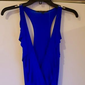 Blue Faux Wrap Flirty Dress